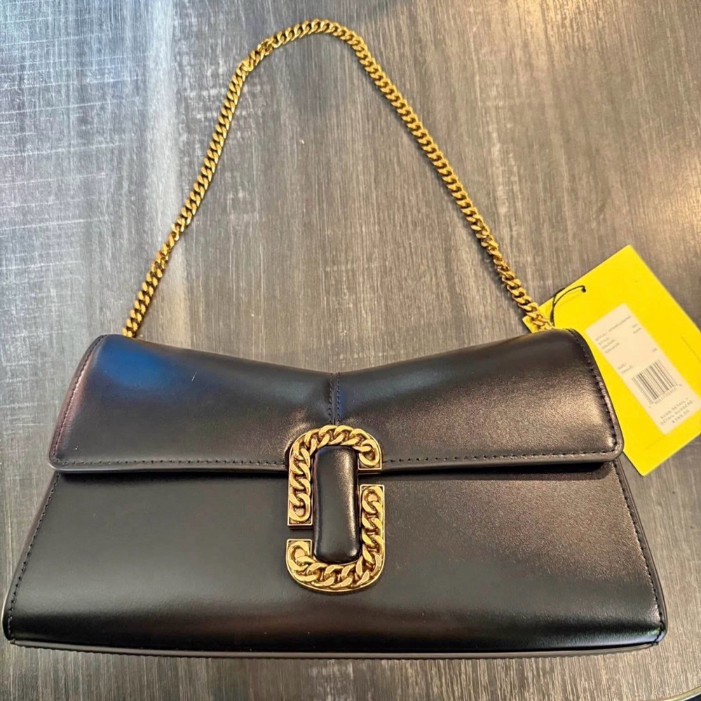 Marc Jacobs Black Leather Shoulder Bag with Gold Chain